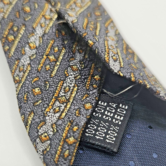 Gianni Versace Vintage Silk Medusa Tie Navy Gray Gold - Picture 10 of 10